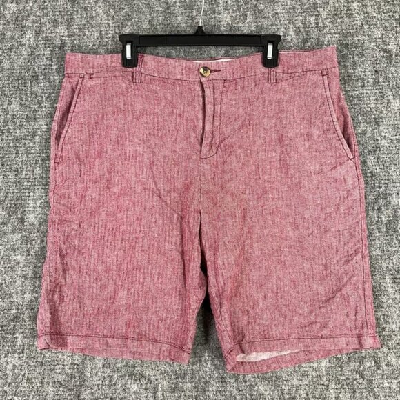 Old Navy Shorts Mens 38 Red Linen Ultimate Slim Flex 10" Chambray Casual Chino - Picture 1 of 7